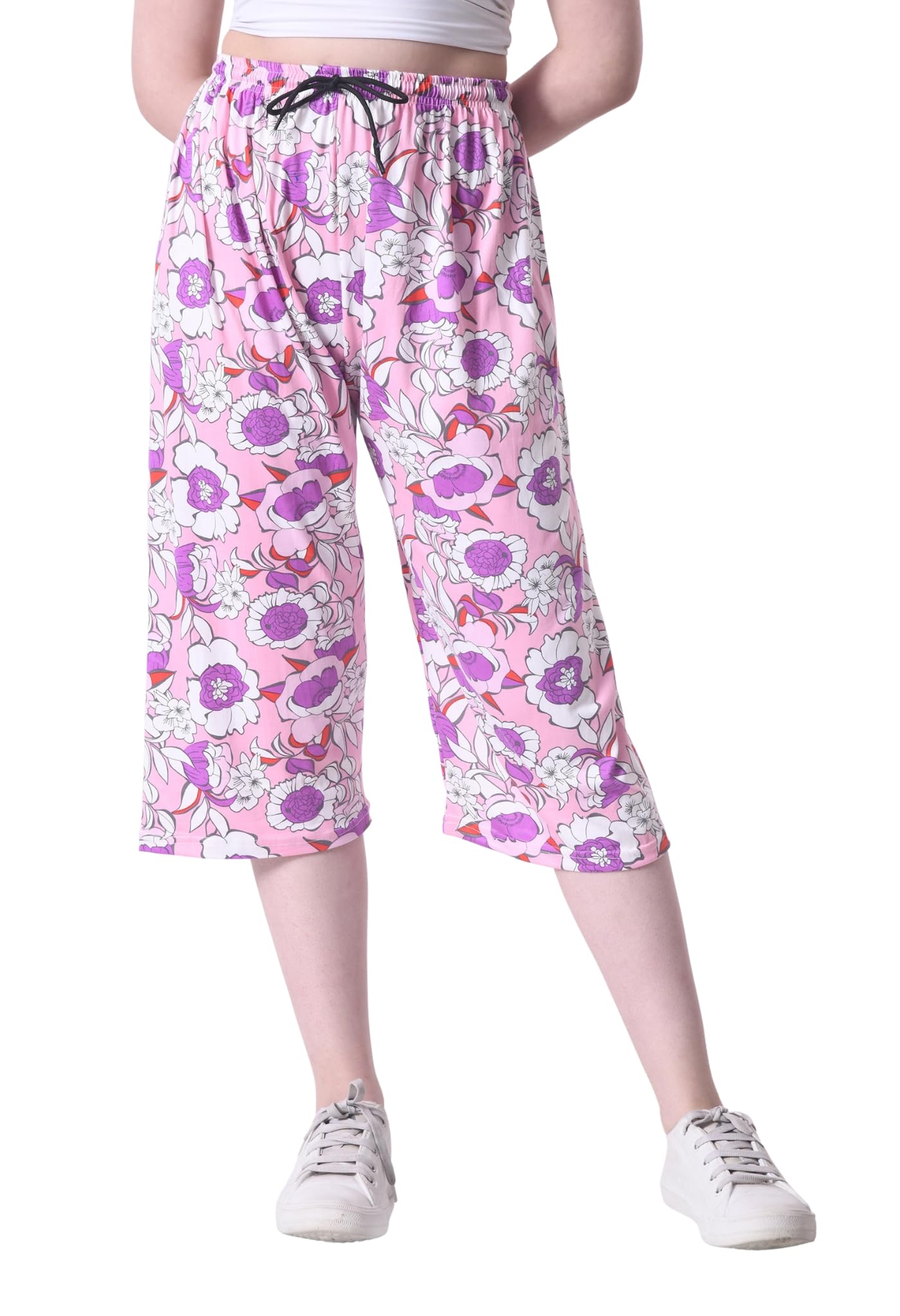 indi weaves Women Loose Fit Printed Capri Pants with Elastic Waist Band and Drawstring Comfortable Casual Wear Capri Lightweight Breathable Fabric Stylish Summer Lounge Bottom Wear-picture-16