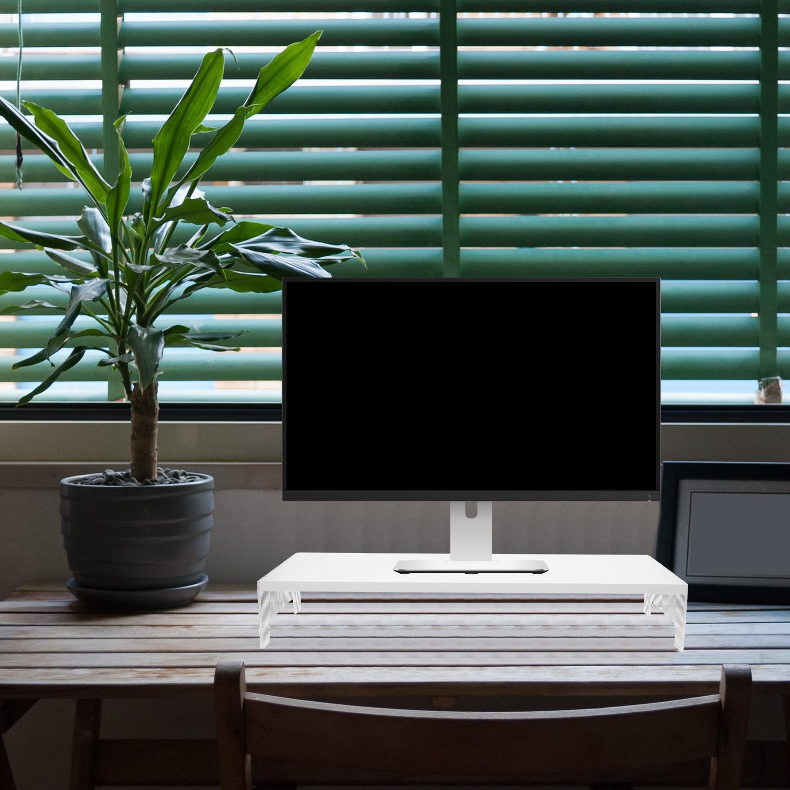 Supporto per Laptop e Monitor da Scrivania in Acrilico e Legno, Resistente alla Deformazione, Salvaspazio per Ufficio e Casa