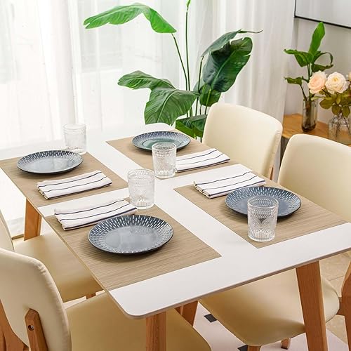 Miniatura 5 de FunWheat Juego de 6 manteles individuales de vinilo lavables para mesa de comedor, manteles tejidos de plástico duradero, 17.7 x 11.8 pulgadas,