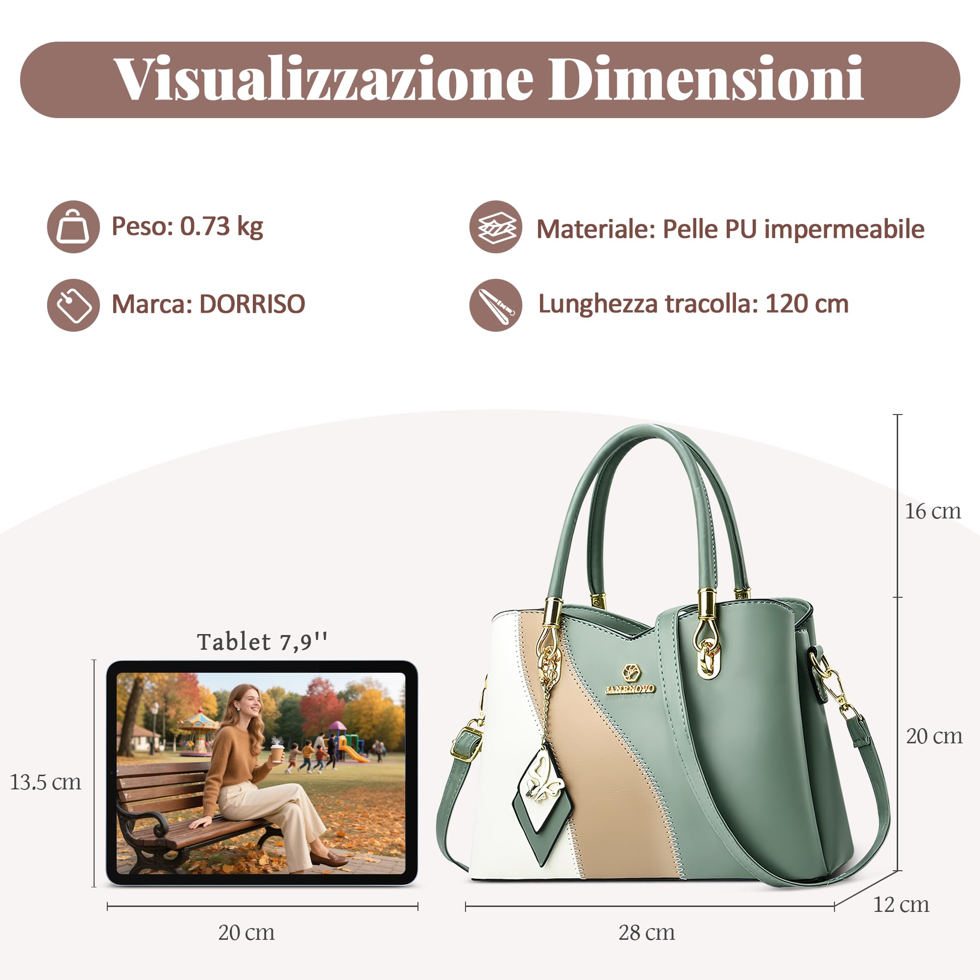 Borsa Donna in PU, Borsa a Mano Elegante con Tracolla Regolabile e Rimovibile, Borsa a Tracolla Capiente per Lavoro, Ufficio, Shopping, Viaggio e Uso Quotidiano Verde