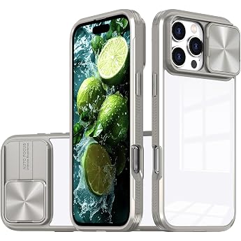 Case for iPhone 16 Pro Max Mobile Phone Case with Slide Camera Protection Transparent [Never Yellowing] Shockproof Scratch-Resistant Non-Slip Protective Case for iPhone 16 Pro Max Grey