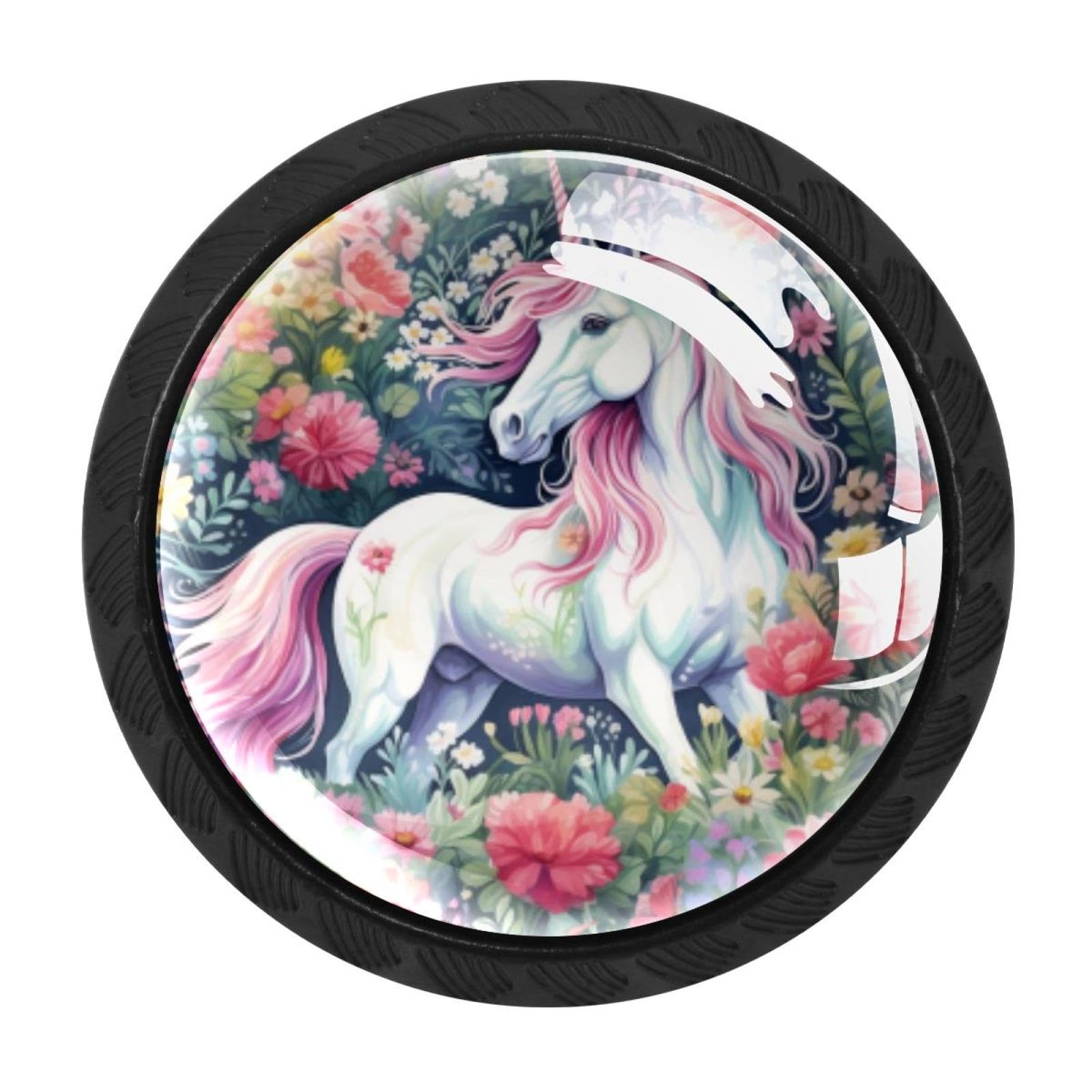 Chenzzzz Multicolored 03 4 Pieces Round Cabinet Knobs Rustic Dresser Knobs, Drawer Cupboard Wardrobe Cabinet Pulls Handles Hardware For Home Kitchen Furniture, Unicorn