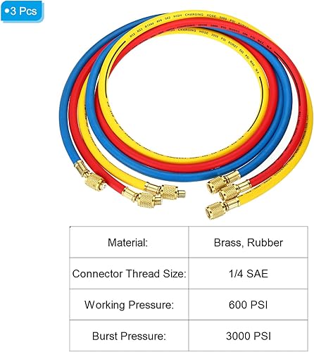 Miniatura 3 de PATIKIL Manguera de carga de refrigerante SAE 14, paquete de 3 mangueras de calibre múltiple de 4.9 pies 600 PSI 3000 PSI para aire acondicionado