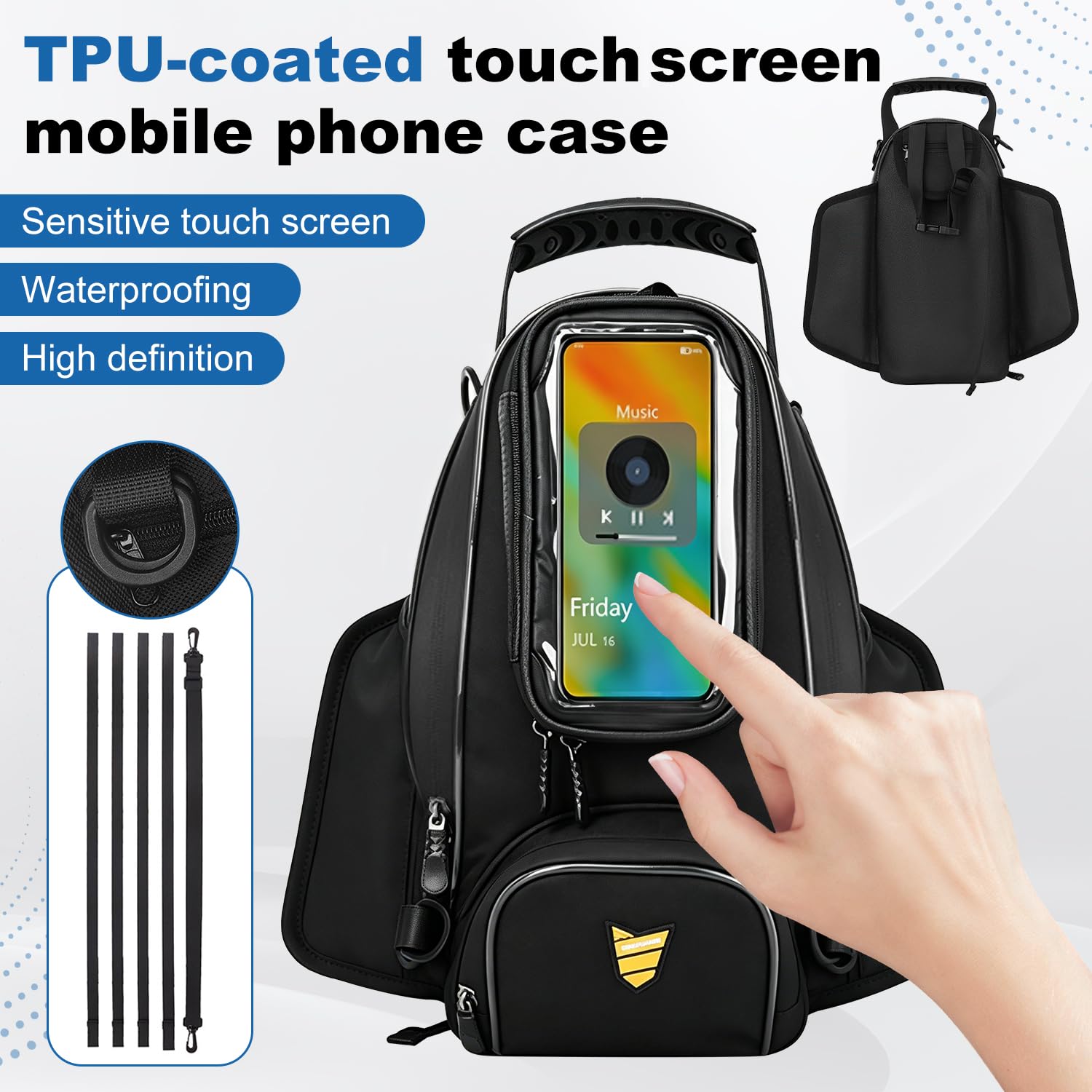 Motorrad Tankrucksack,wasserdichte Motorrad-Kraftstofftanktasche mit Abnehmbarer Touchscreen-Handyhalterung, Magnetic Motorcycle Tank Bag, 3 Magneten und 4 verstärkten Riemen