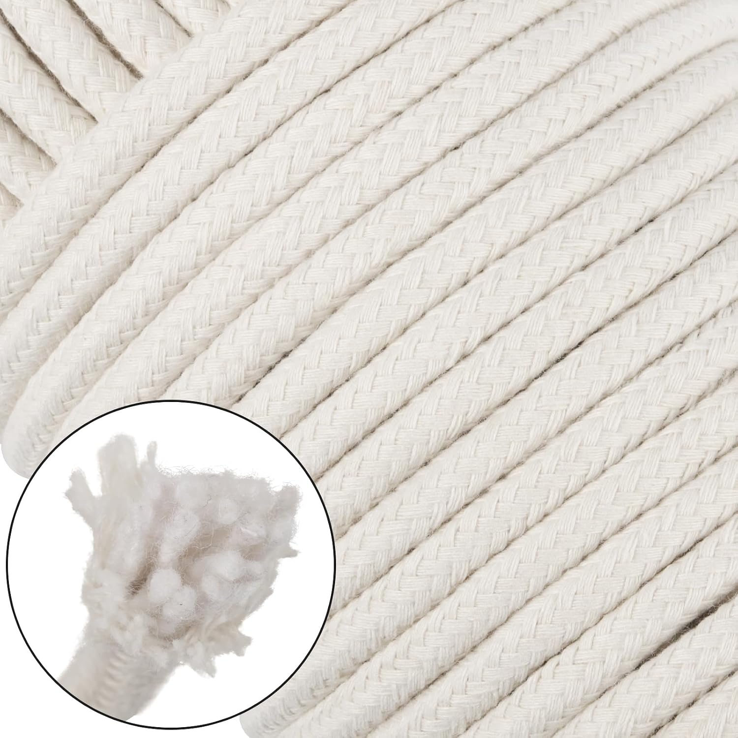 JOIKIT 1/4 Inch 328 Feet White Natural Cotton Rope, Clothesline Rope, All Purpose Braided Cord for DIY Craft Projects, Basket, Potted Plants and Hanging Laundry