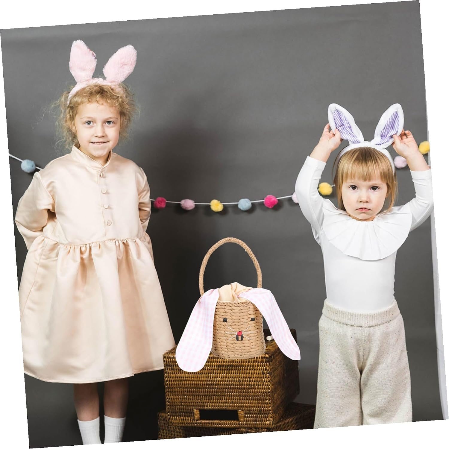 MERRYHAPY Boy Girl Woven Rattan Handbag Bunny Ears Decorative Storage Basket for Boys and Girls Rooms and Photography Props and Design