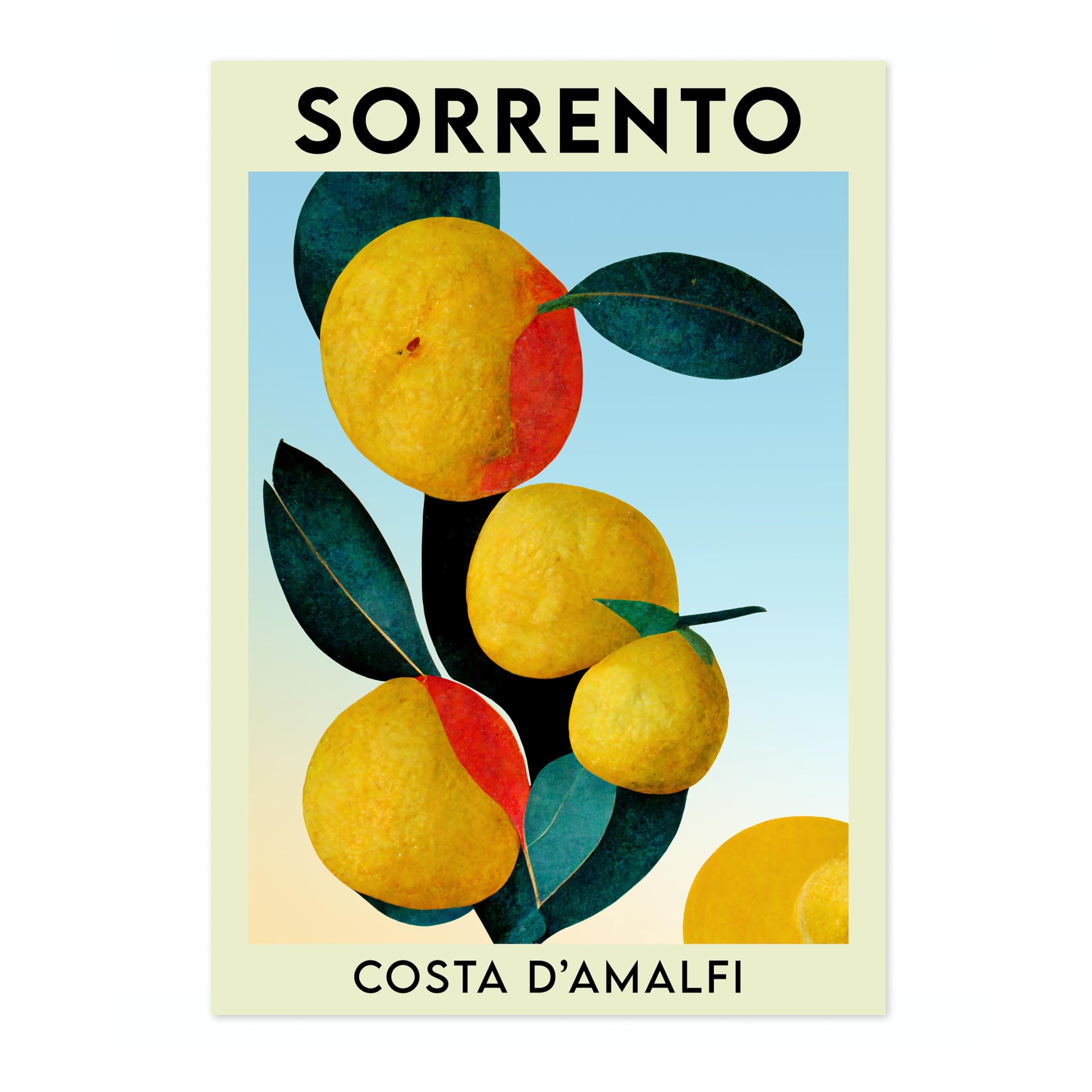 Sorrento, Lemons Fruit Market Poster Kitchen Wall Decor Print Abstract Colourful Wall Art Food Travel Bedroom Artwork Picture, A4 (Print Only) - 29.7x21cm — image 1