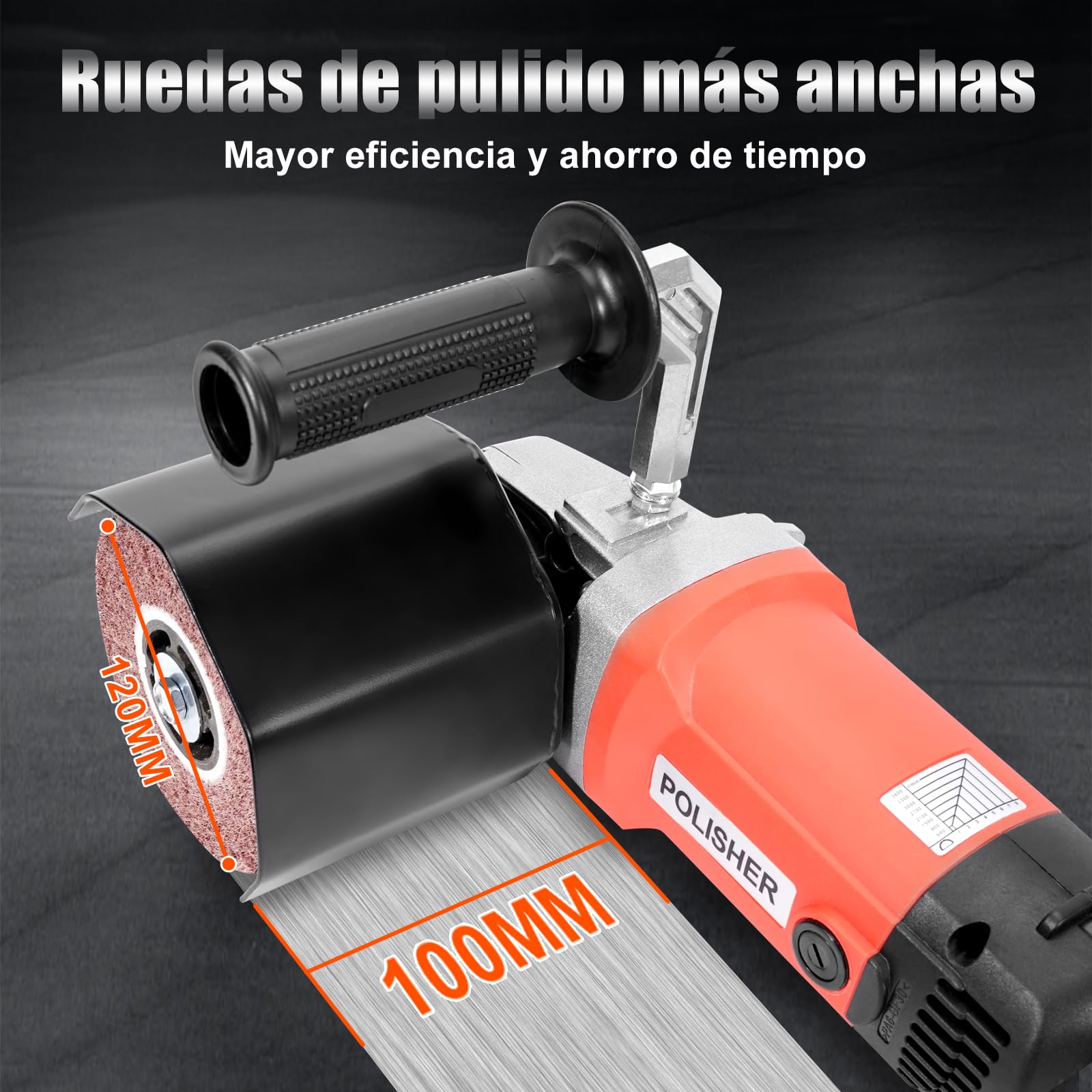 HYCHIKA BETTER TOOLS FOR BETTER LIFE 1400W Pulidora Eléctrica para Madera, Metal y acero Inoxidable, 8 Velocidades Variables, 600-3600RPM Lijadora de Rodillo, Máquina de Satinado, Ø120mm