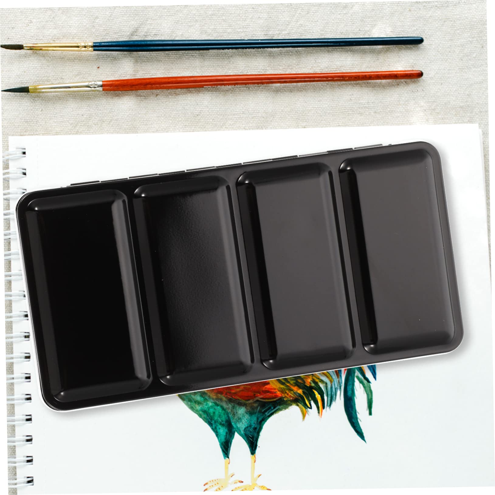 TEHAUX Boîte Aquarelle Vide en Fer Noir, 48 Godets, Légère et Robuste, Réutilisable, Rangement Portable pour Peinture la Maison Voyage