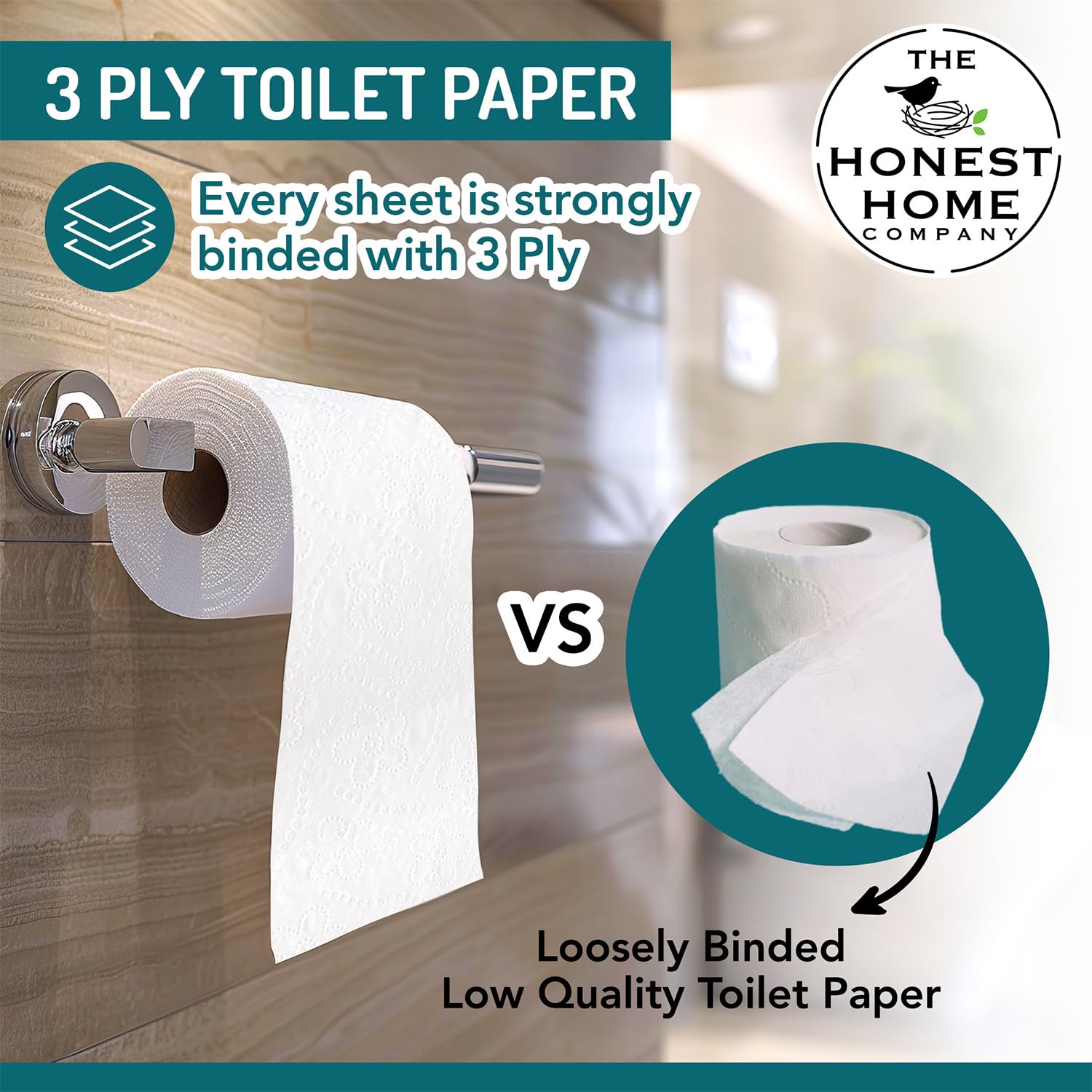 Honest Home 2 Ply Toilet Tissue Paper Rolls | 2400 Pulls | 300 Pulls x 8 rolls | 100% Virgin Pulp | Super Soft Toilet Roll | Clog-Free - Image 6 thumbnail