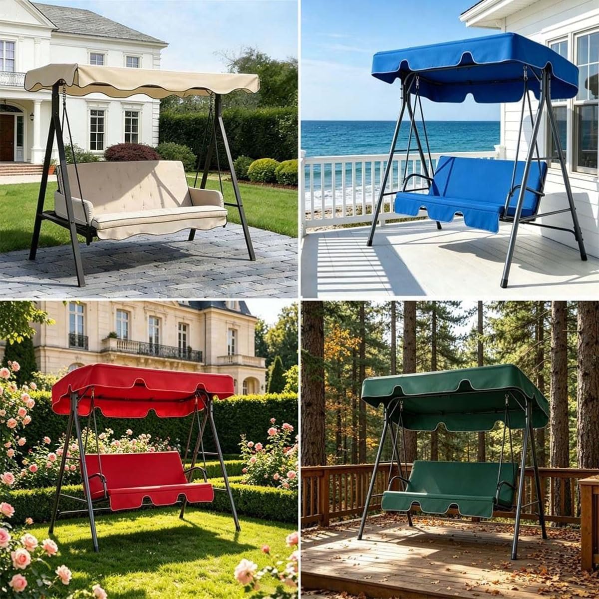 Tettuccio for Altalena da Giardino sostituire 3 Posti, Tettuccio di Ricambio for sedia a Dondol, Copertura Dondolo Impermeabile Telo Ricambio Universale Tetto UV(Coffee,195x125x15cm)
