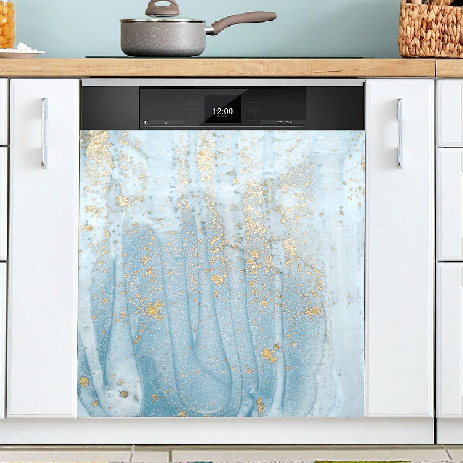 Whirlpool of Marble Magnetic Dishwasher Cover Gold Foil Luxurious Magnet Door Decal Panels for Kitchen Appliances Refrigerator Decorative 23x26inch