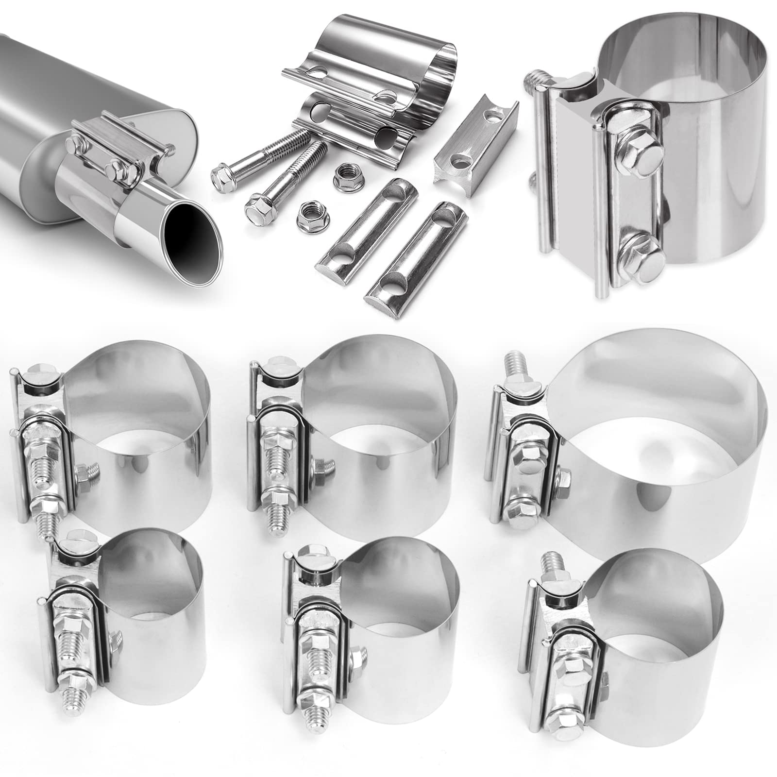 Tanstic 2 Pack 3 Inch Butt Joint Exhaust Clamp, Stainless Steel Band Clamp Sleeve Exhaust Pipe Clamp Exhaust Seal Band Clamp for Exhaust Tubing Connection