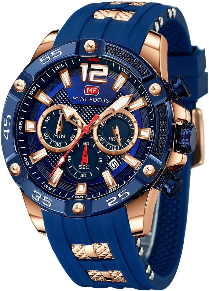 Men Watches Unique Casual Wrist Watches (Chronograph/Waterproof/Luminous/Calendar/24 Hours) Silicon Band Fashion Watches for Men