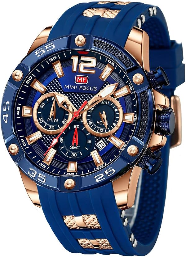 Relojes para Hombre MF MINI FOCUS, Casuales y Únicos (Cronógrafo/Resistente al Agua/Luminoso/Calendario/24 Horas) con Pulsera de Silicona, Moda para Hombres