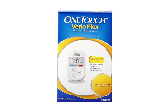 OneTouch Verio Flex glucometer machine | Sync your results with OneTouch Reveal mobile app| Simple & accurate testing of blood sugar levels at home | Global Iconic Brand | FREE 10 Test Strips + 10 Sterile Lancets + 1 Lancing device