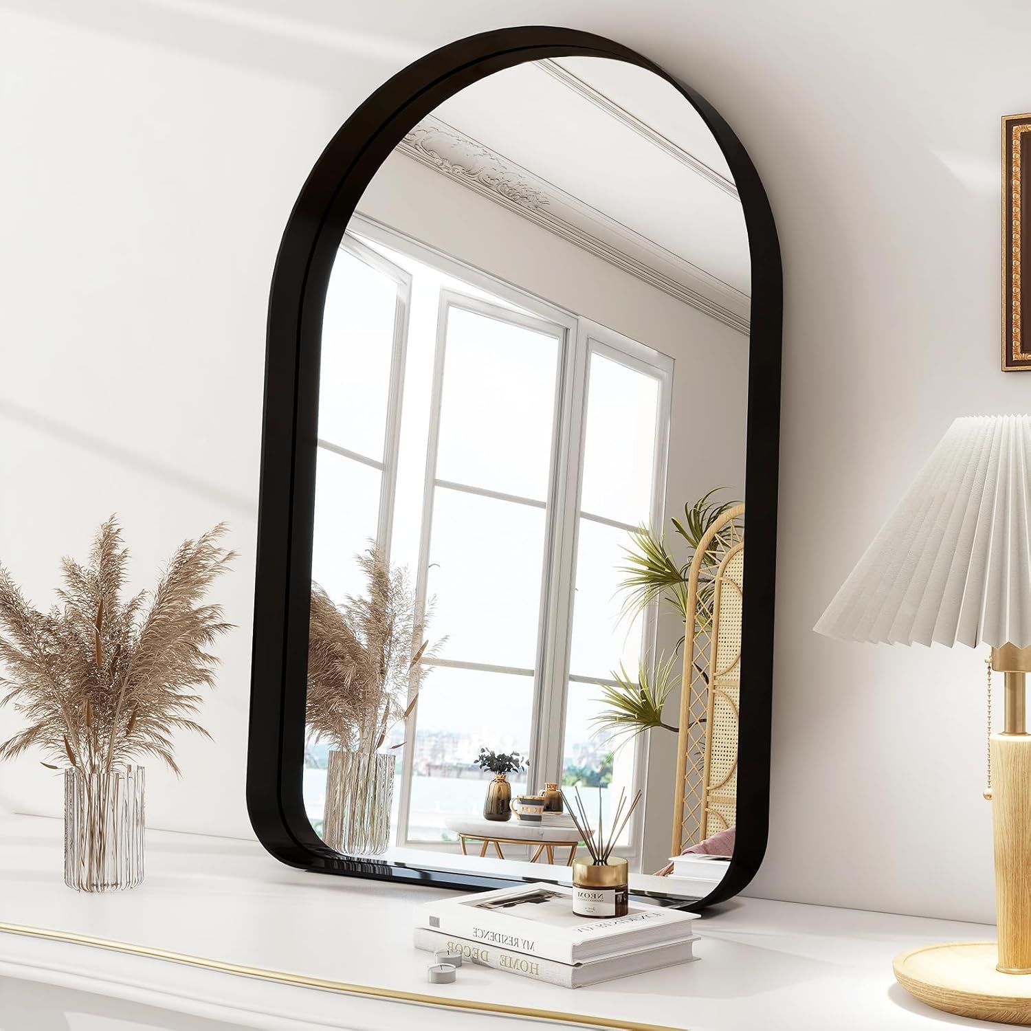 38"x26" Arched Bathroom Mirror - Modern Black Mirror for Wall with Rounded Corners, Bathroom Mirror for Vanity, Aluminum Alloy Framed Mirror - for Living Room, Bedroom, Cloakroom - Image 2