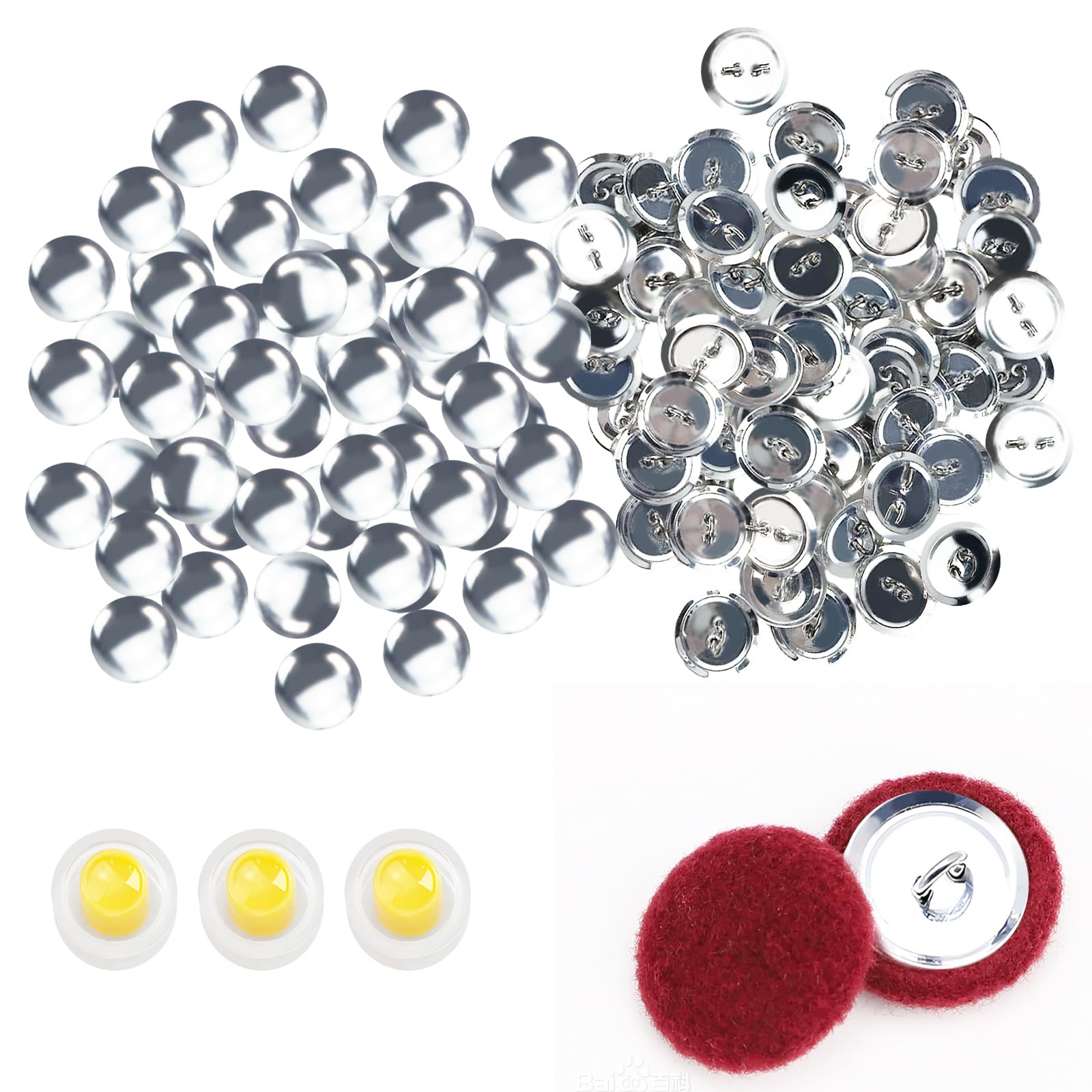 60Pcs Craft Cover Button Kit with Tools, Blank Button Making Supplies Round Badge Button Parts Metal Button Pin Badge Kit, Self Cover Buttons with