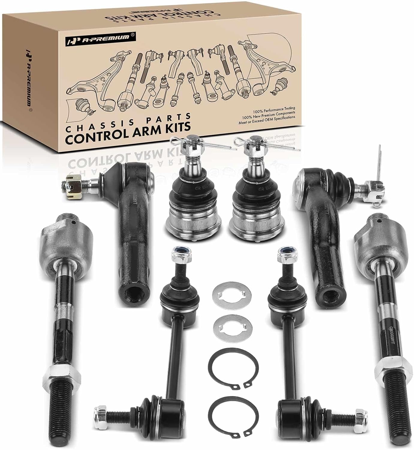 A-Premium Set of 8, Front Sway Bar Link, Upper Ball Joint, Inner & Outer Tie Rod End, Compatible with Mazda 6 2003-2008