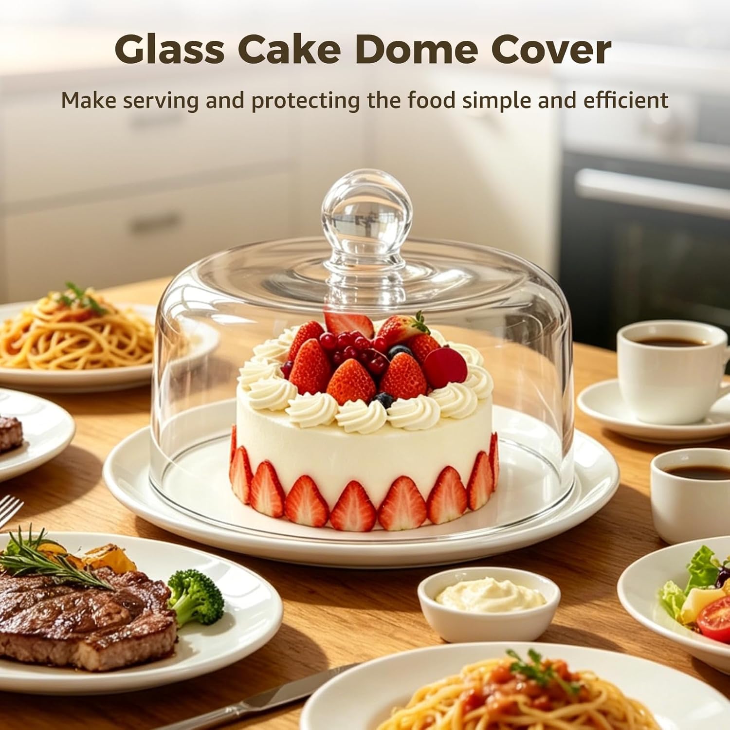 Glass Cake Dome, Glass Dome, Cake Cover, Transparent, Ideal for Desserts, Fruits, 7.1 x 5.5 inch