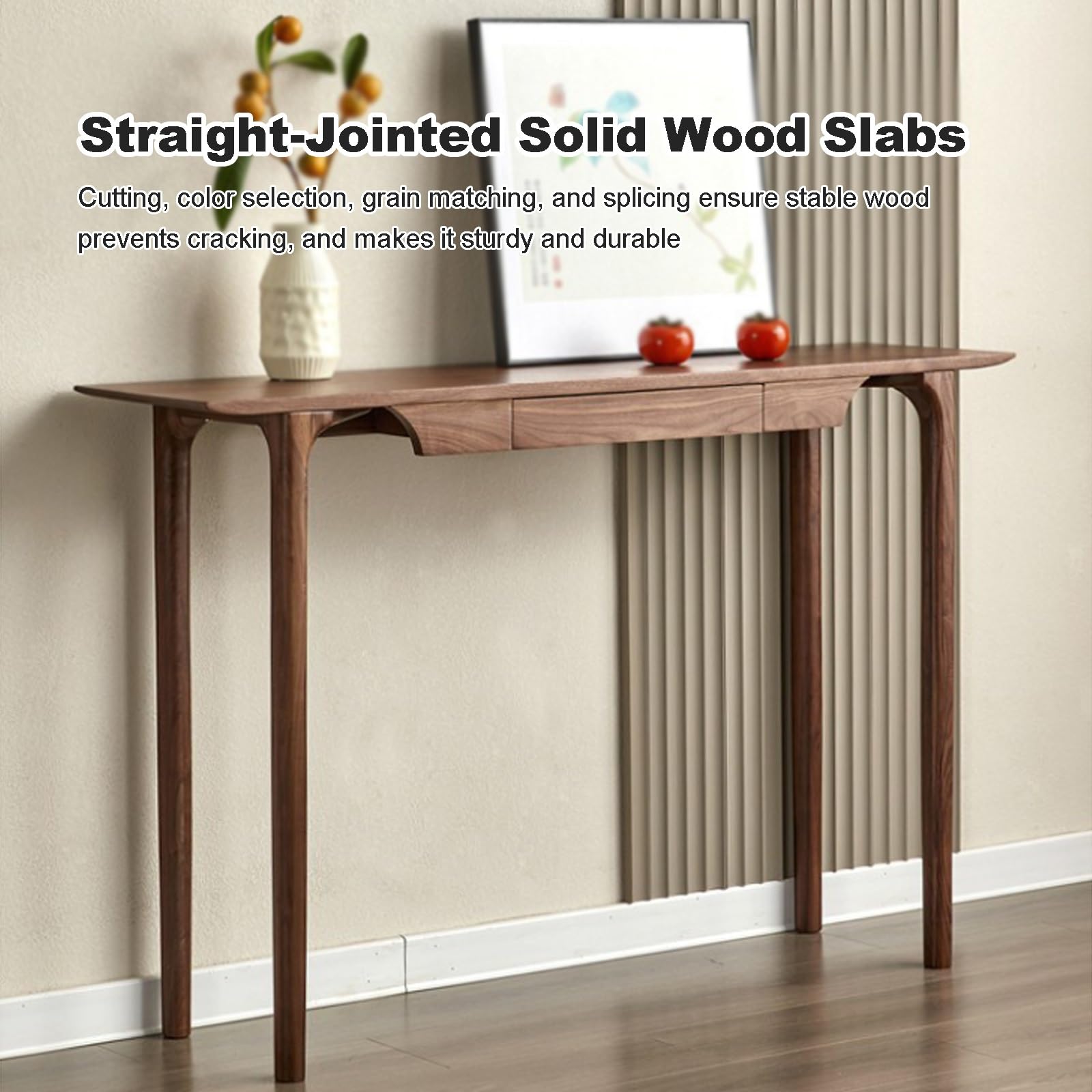 Wąski stół na konsolę do domu wiejskiego z szufladą, stolik na sofę z litego drewna, do przedpokoju i salonu, oszczędzający miejsce design (110 cm) - rustykalne meble domowe