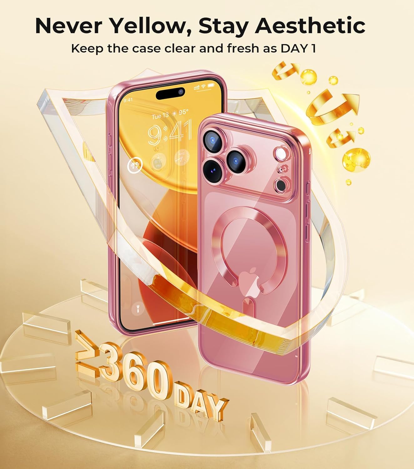 for iPhone 17 Pro Max Case with 1x Screen Protector, [Compatible with MagSafe] [Integrated Camera Protection], Non Yellowing Slim Cute Women Girly Magnetic Cover for iPhone 17 Pro Max, Pink