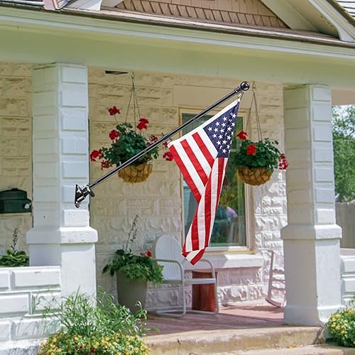 Miniatura 7 de Poste de bandera para casa, postes de bandera de 6 pies sin enredos para exteriores, kit de poste de bandera de metal con soporte para porche al