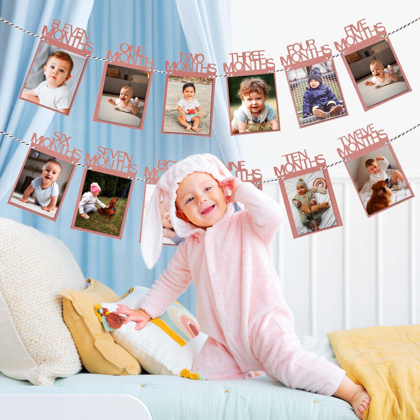 Decorazioni 1° Compleanno – Fotoghirlanda Mensile Bambino 1-12 Mesi, Carta Kraft, Per Feste E Ricordo