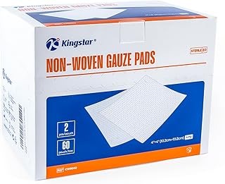 Kingstar Sterile Nonwoven Gauze Pads, 4"x 4" Wound Dressing, 60 Packs - 120 Pieces Superior Soft Sponge Pads, Higher Absor
