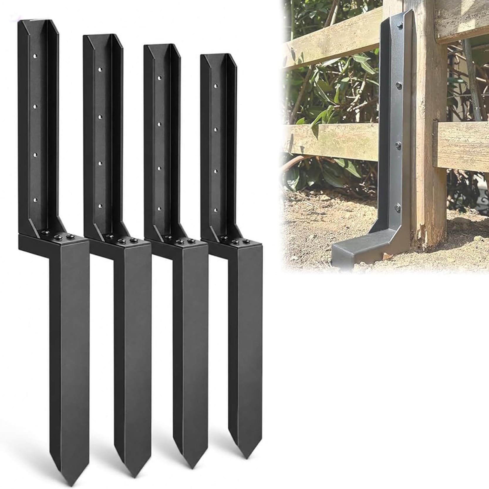 Kit de Reparación,Paquete de 4 Estacas de Anclaje Resistentes y Engrosadas para Terrazas Buzones,Estaca de Tierra Sin Excavación para Postes de Madera Inclinados o Rotos