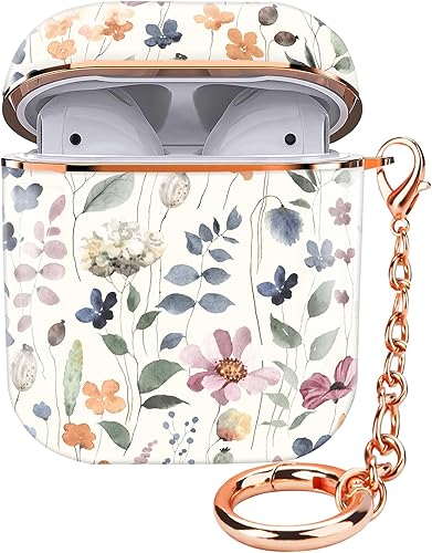 ZEKICE Funda para Airpod de 1 y 2 generación, funda protectora a prueba de golpes, con llavero de oro rosa para niñas, mujeres y hombres (bonitas
