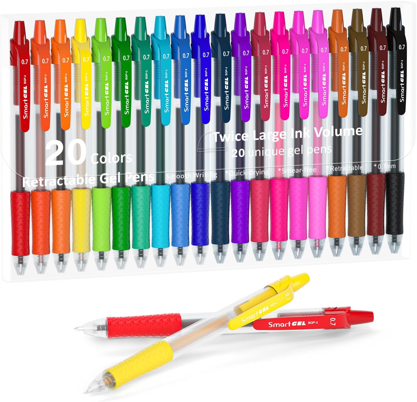 Colored Gel Pens, Lineon 20 Colors Retractable Gel Ink Pens with Grip, Medium Point(0.7mm) Smooth Writing Pens Perfect for Adults and Kids Journal Notebook Planner, Writing in Office and School
