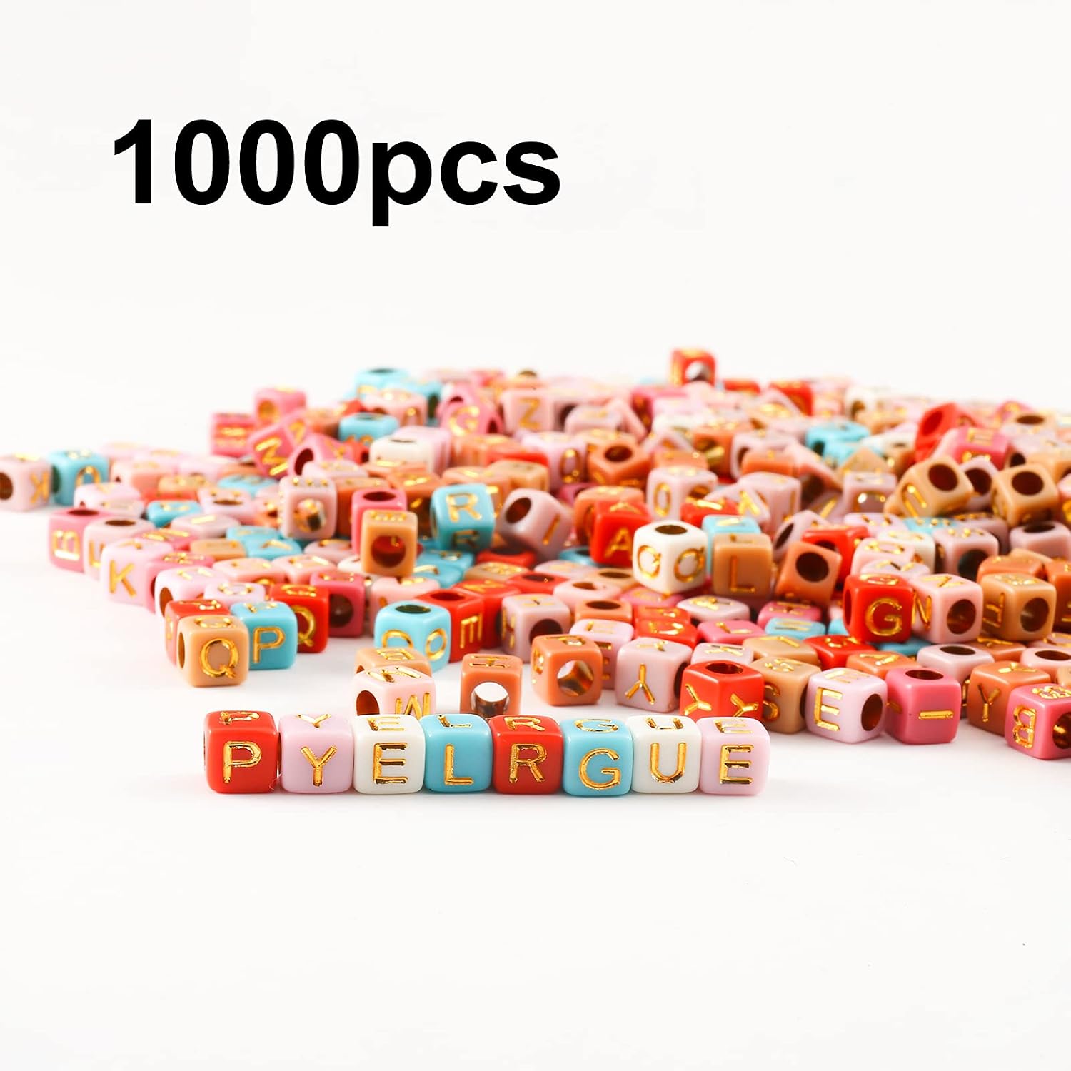 HERZWILD 1000 Piece Acrylic Alphabet Letter Beads - Square Craft Beads for Jewellery Crafts (A Gold), Gold A, Klein - Image 3