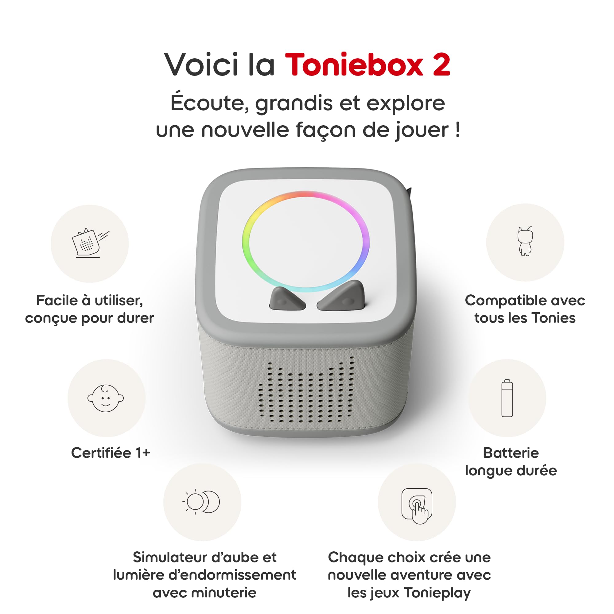 tonies Toniebox 2 Pack Boite à Histoire pour Enfant 1 à 9 Ans, Robuste & Facile à Utiliser, Les Copains du Dodo, 2 Figurines, Gris Lune