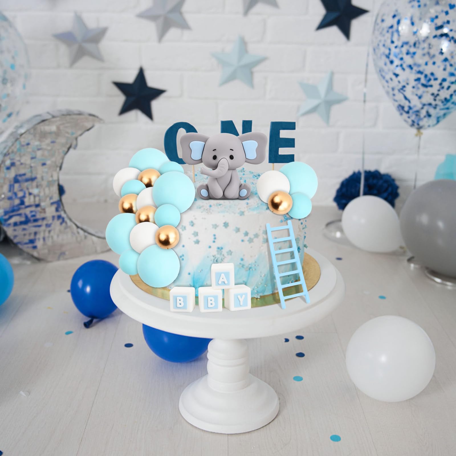 Set Da 24 Decorazioni Per Torta Baby Shower - Tema Elefante Rosa, Con Topper 'BABY', Bottiglia Del Latte, Palline E Scala, Fai Da Te