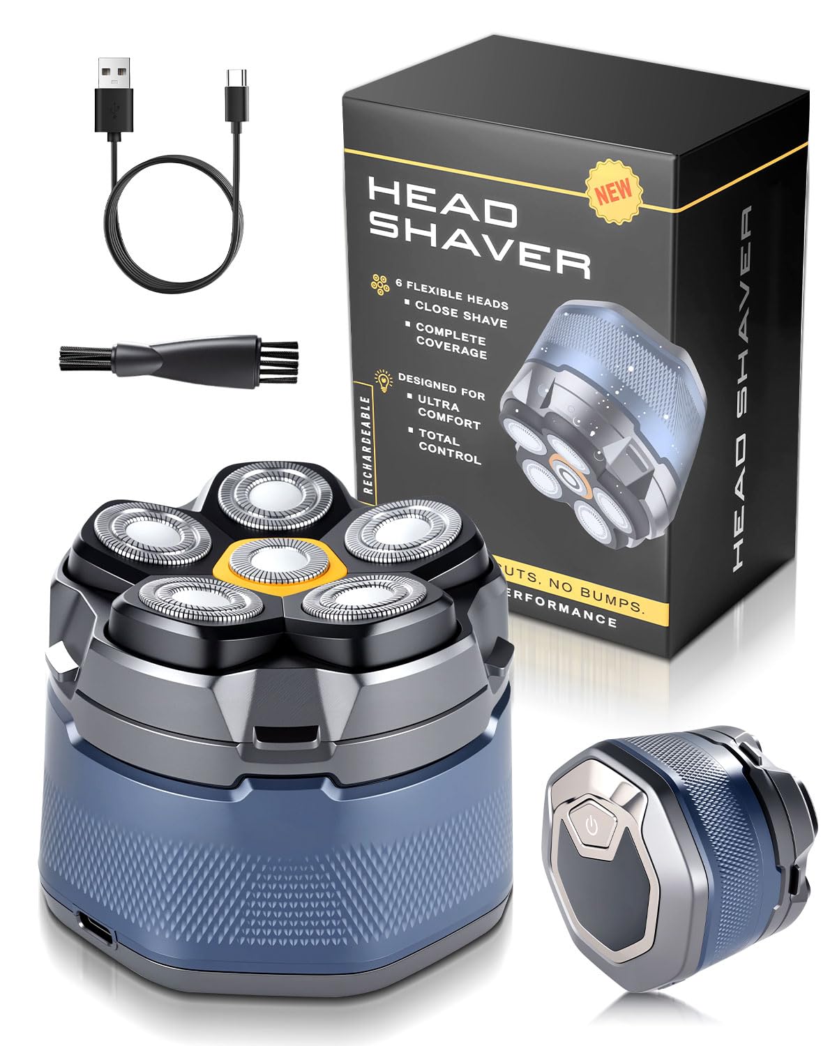 Maquinilla de afeitar calva para hombre, cabeza flexible 6D, afeitadora eléctrica para cabeza y barba para calvicie, impermeable, húmedo y seco, cargador rápido USB-C, cortador de calvicie ergonómico