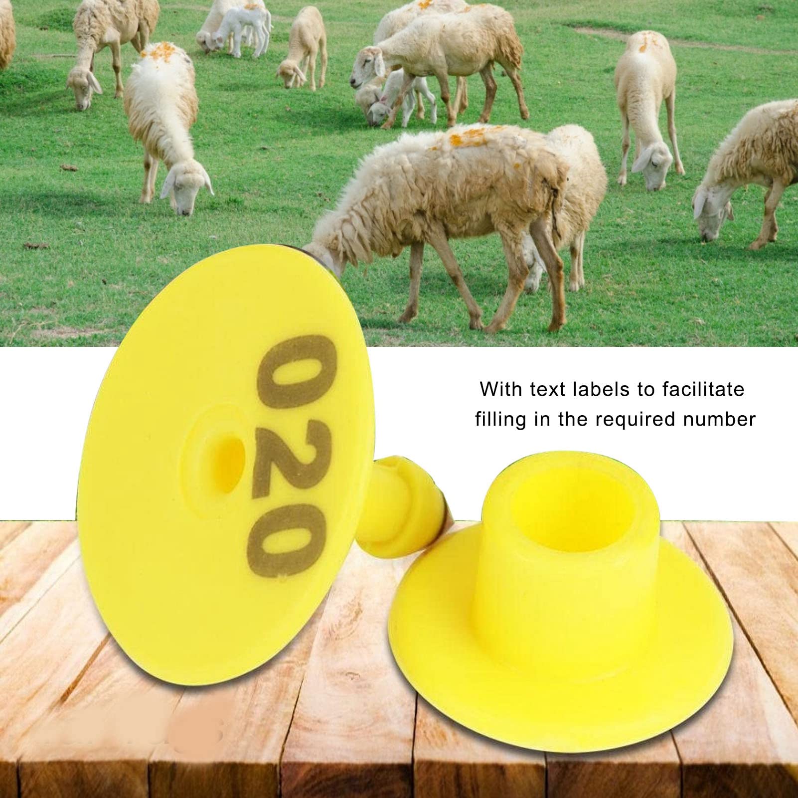 Zestawy plastikowych kolczyków do identyfikacji zwierząt gospodarskich, dobrze widoczne i trwałe, 100 zestawów do zarządzania hodowlą świń, krów i owiec, żółte