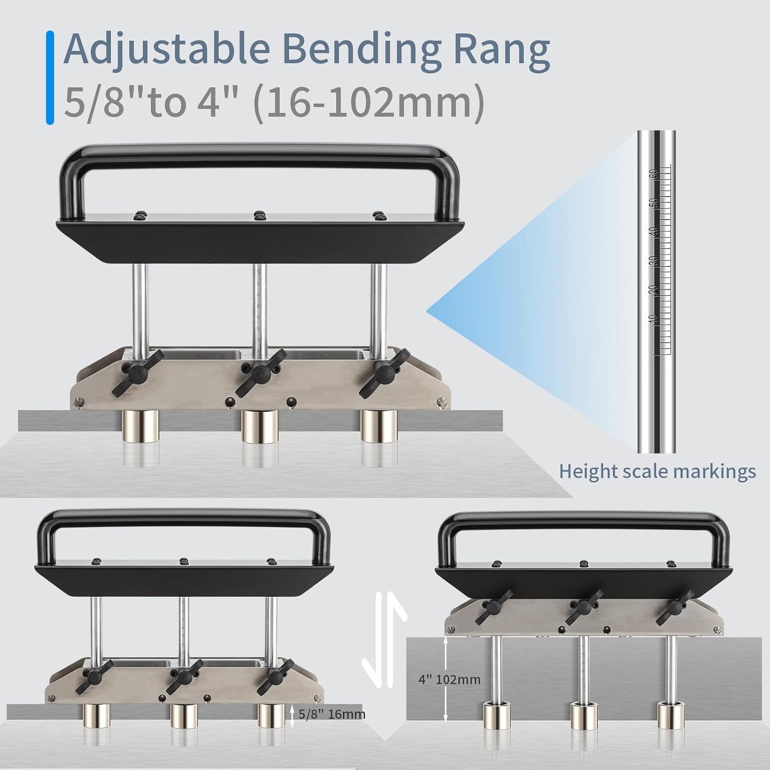 3-Station Edge Roller Bender, 0-90° Adjustable Bending Angle, Large Radius Metal Bender Tool for 5/8"–4" (16-102 mm) Bends in 22-29 Gauge Steel image 3