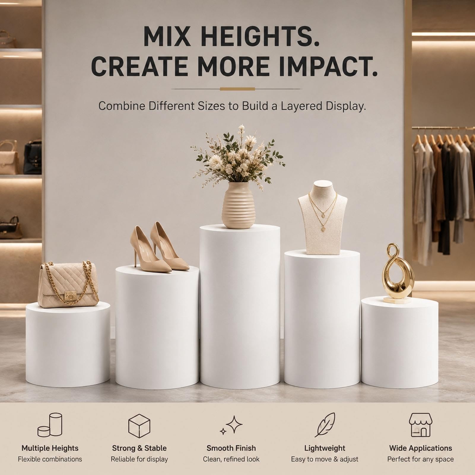 Pedestal Expositor Redondo de Madera para Maniquí, Base Fiesta