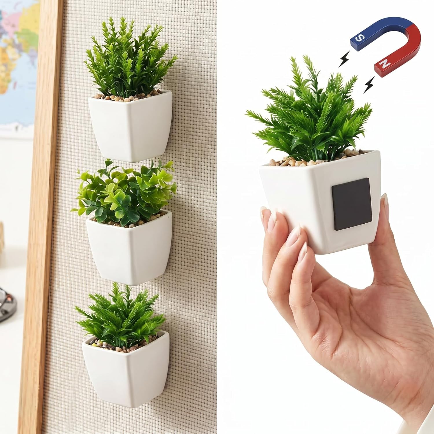 3 Pcs Magnetic Plants Classroom Decor Artificial Potted Potted Greenery Mini Fake Plants with Magnets Back to School Teacher Appreciation Gift for Whiteboard Blackboard Home Office(Greenery)