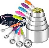 HOTEC 10-Pack Stainless Steel Measuring Cups & Spoons Set - Heavy Duty, Dishwasher Safe, Multicolor for Precise Cooking & Baking