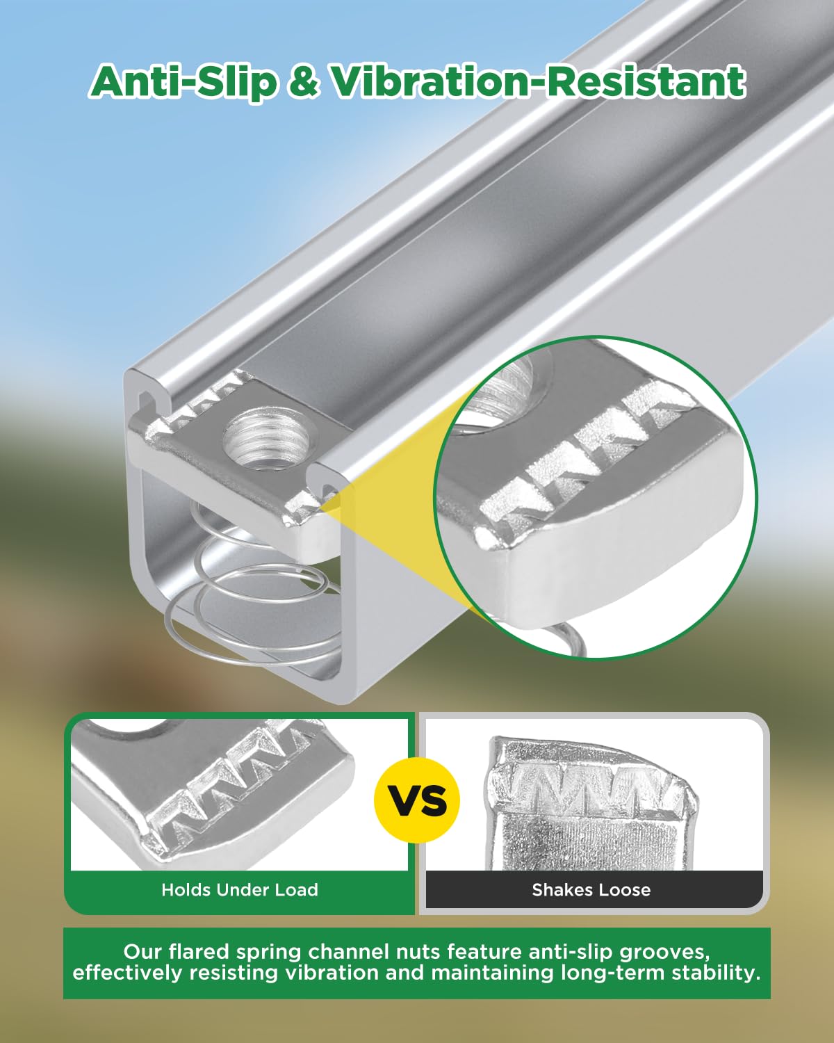 1/2"-13 Flared Spring Channel Nuts - 100 Pcs, 9 mm Thickened Strut Channel Cone Nut, Compatible with Strut Channel Support Systems, Solar Panel Mounting (100 Pcs)