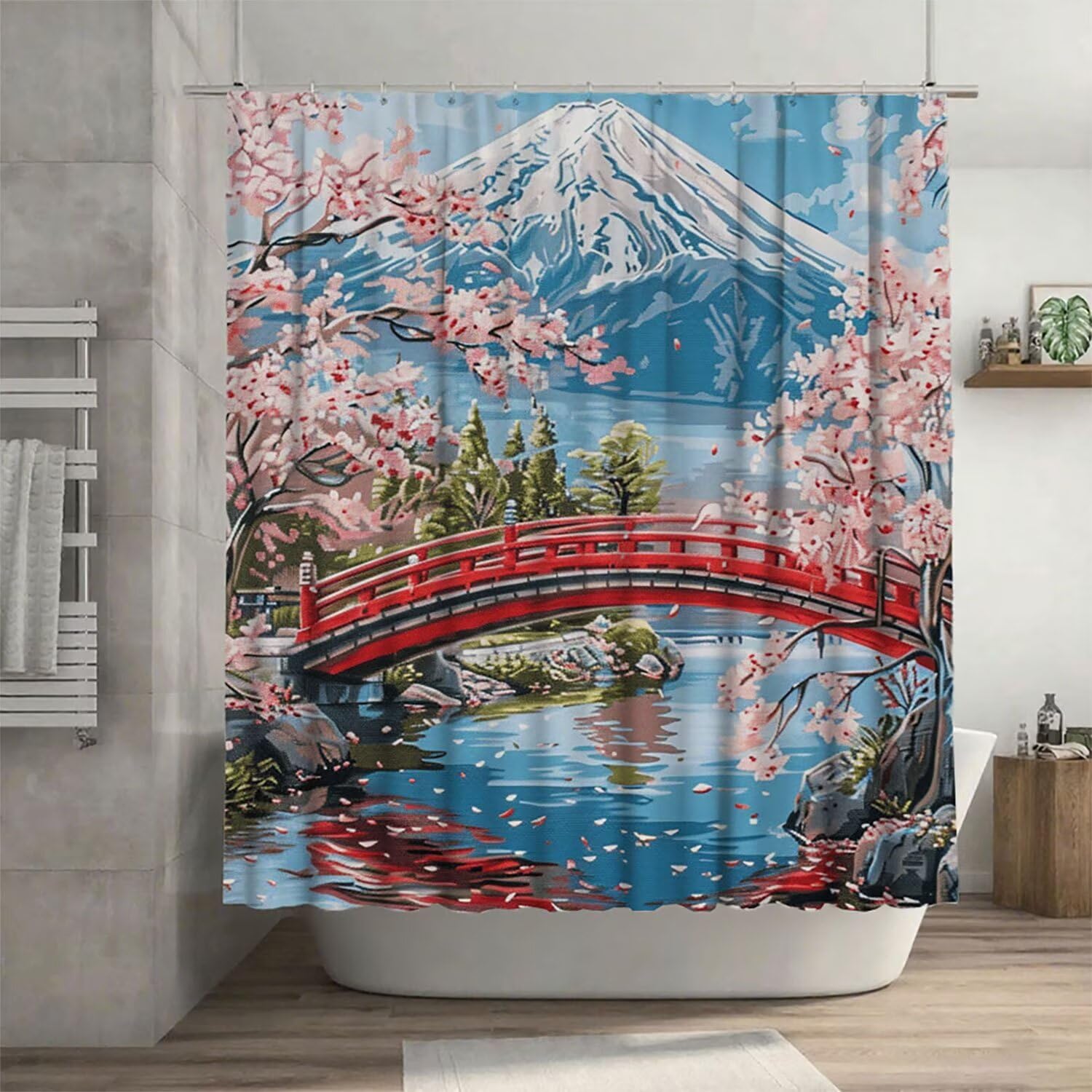 Cortina de Ducha Paisaje,Japón Cortina Ducha 180 x 200 cm,Cortinas de Baño Impermeable Poliester Lavable,Dobladillo Ponderado,Shower Curtain Secado Rápidopara Bañeras y Cuartos de Baño,Regalo G-633