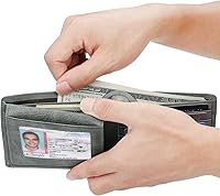 Vista 62 de HIMI - Cartera elegante de cuero auténtico para hombre, con bloqueo de interferencia de radiofrecuencia (RFID), con 2 ventanas para identificación