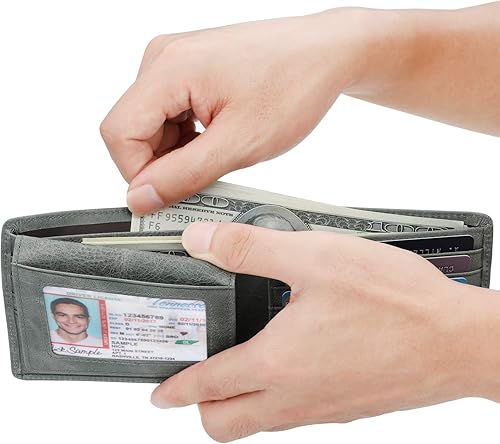 Miniatura 62 de HIMI - Cartera elegante de cuero auténtico para hombre, con bloqueo de interferencia de radiofrecuencia (RFID), con 2 ventanas para identificación