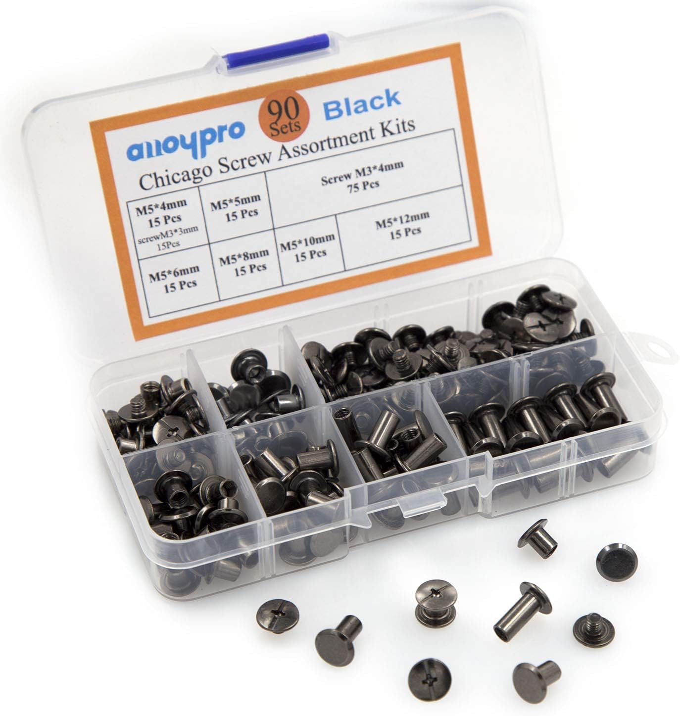 Gun Metal Chicago Binding Screws Assorted Kit Nail Rivet Chicago Button DIY Leather Decoration Bookbinding Round Flat Head Stud Screw (（5 * 4，5 * 5，5 * 6，5 * 8，5 * 10，5 * 12）*15pcs)