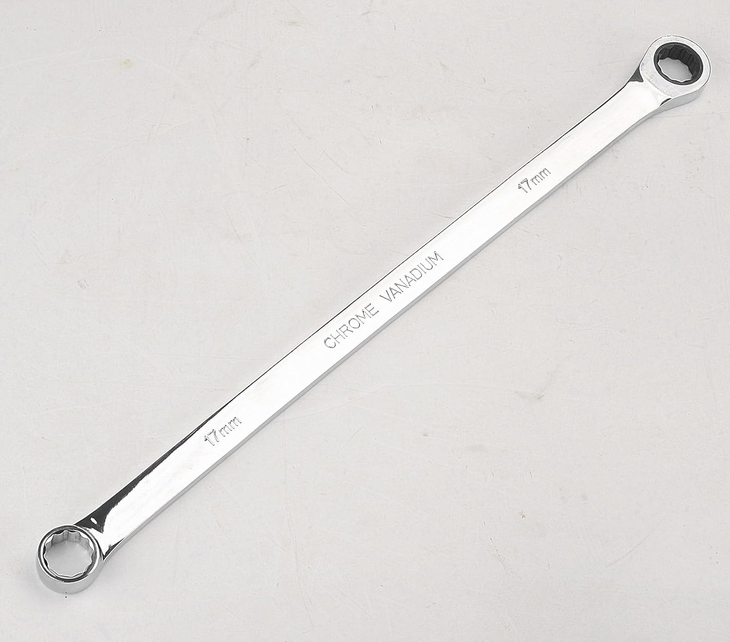 FLZOSPER 17mm Extra Long Double Box End Ratcheting Wrench，Metric Chrome Vanadium Steel Spanner