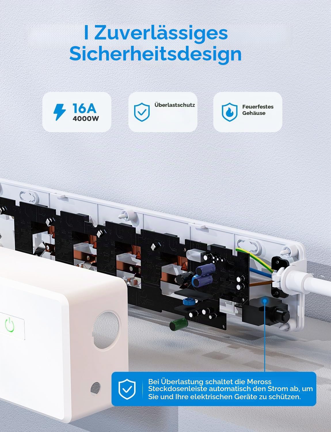 Intelligente Steckdosenleiste (Typ E), 16 A, WLAN-Steckdose, kompatibel mit Apple HomeKit, Alexa und Google Home (4 AC-Steckdosen und 4 USB-Ports), intelligente Steckdosenleiste mit Sprachsteuerung