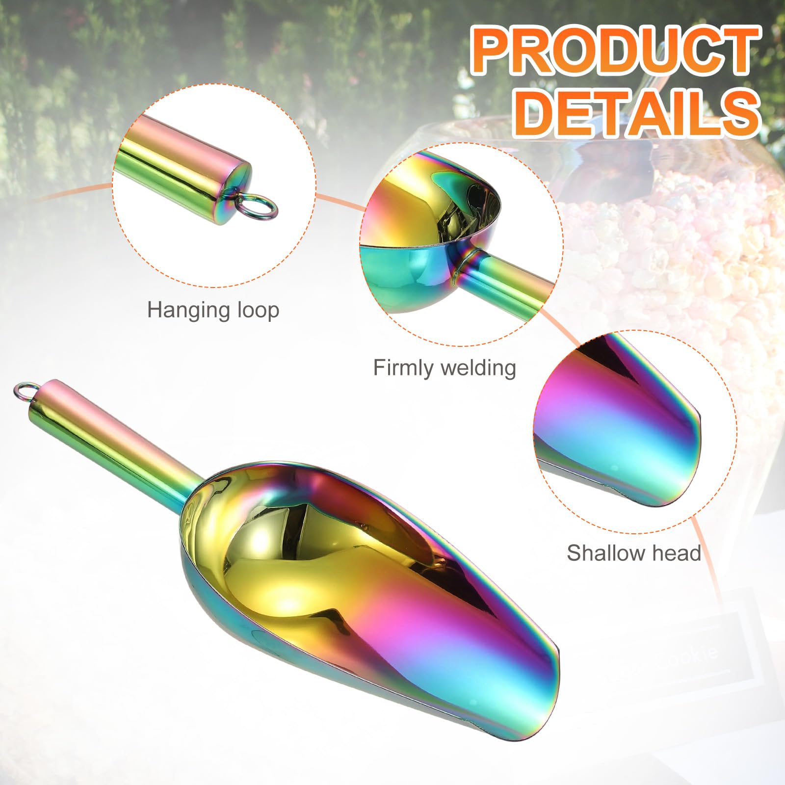 QUARKZMAN 4Pcs Pelle à Glace en Métal, 11 Pouces Cuillère à Glace en Acier Inoxydable pour Cuisine Fête Bar Mariage, Arc-En-Ciel