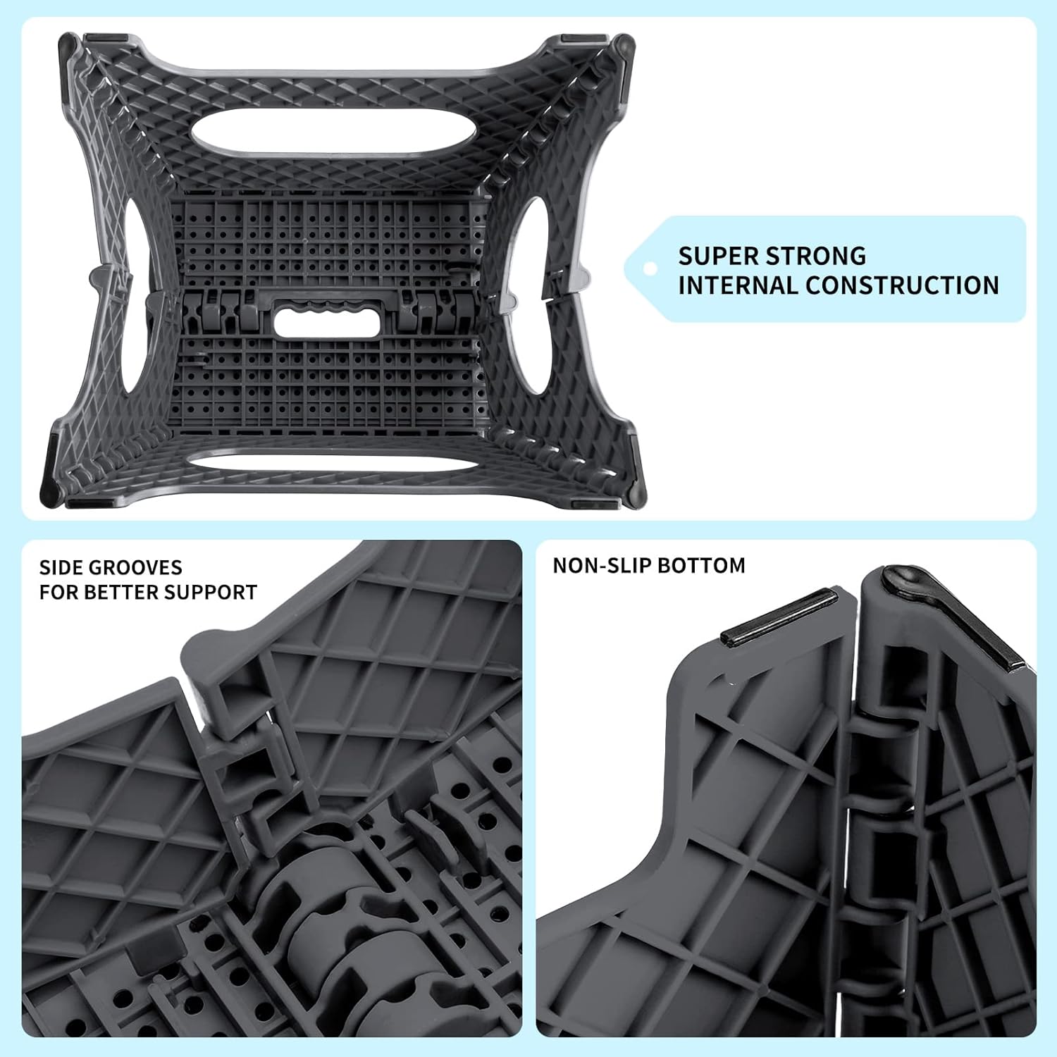 Delxo 11" Folding Step Stool for Kids and Adults,2Packs Non-Slip Foldable Step Stools with Handle,Plastic Portable Folding Stool for Bathroom,Bedroom,Kitchen,Hold up to 300lbs Grey